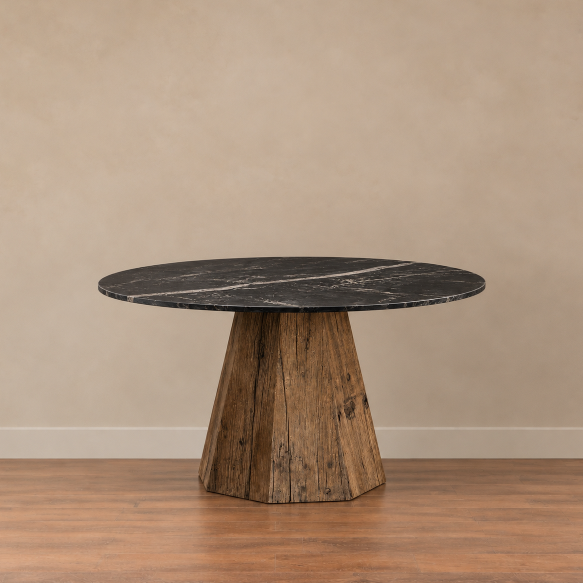 MODERN MOUNTAIN DINING TABLE | ACACIA WOOD AND BLACK MARBLE