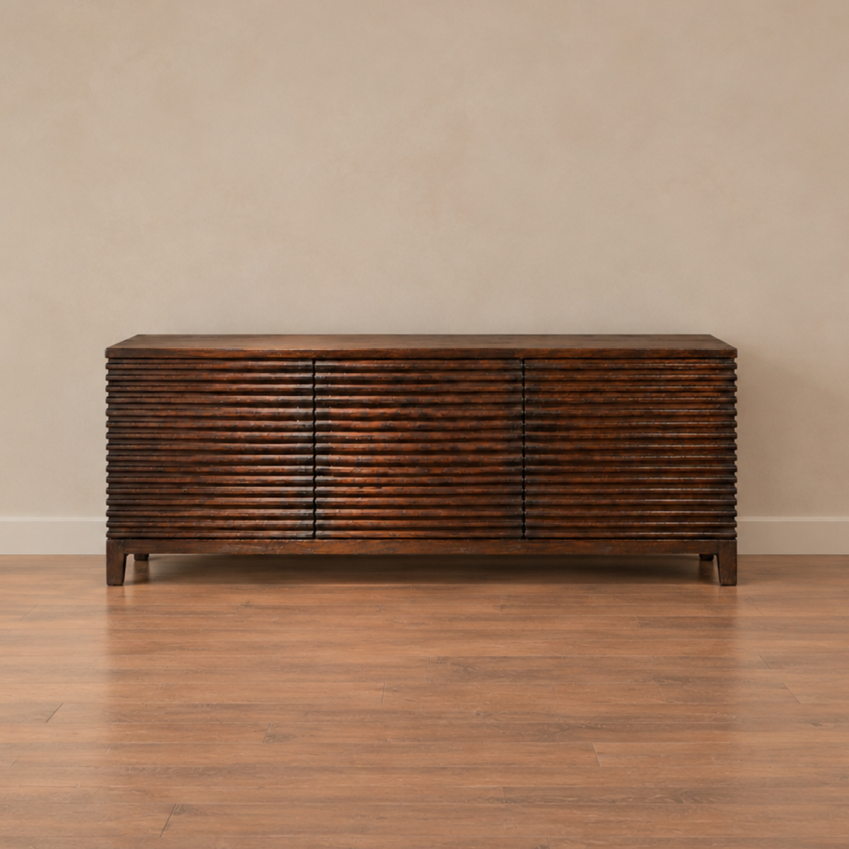 MODERN MOUNTAIN SIDEBOARD | CURVED FRONT THREE DOOR WITH REEDED DETAILS